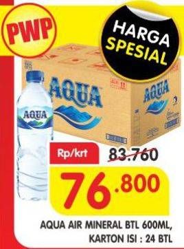 Promo Harga Aqua Air Mineral per 24 botol 600 ml - Superindo