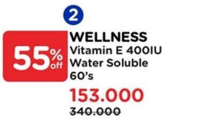 Promo Harga Wellness Vitamin E Water Soluble 60 pcs - Watsons