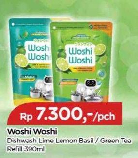 Promo Harga Woshi Woshi Dishwash  Green Tea, Lime Lemon Basil 390 ml - TIP TOP