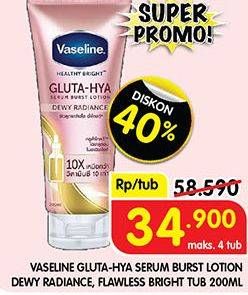Promo Harga Vaseline Healthy Bright Gluta-Hya Lotion Dewy Radiance, Flawless Bright 200 ml - Superindo