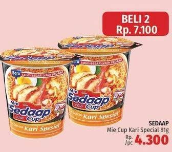 Promo Harga SEDAAP Mie Cup Kari Spesial per 2 pcs 81 gr - LotteMart