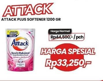 Promo Harga Attack Detergent Liquid Plus Softener 1200 ml - Carrefour