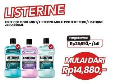 Promo Harga Listerine Mouthwash Antiseptic Cool Mint, Multi Protect Zero, Zero 250 ml - Carrefour