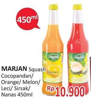 Promo Harga MARJAN Syrup Squash Coco Pandan, Leci, Sirsak, Nanas, Orange, Melon 450 ml - Alfamidi