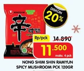 Promo Harga Nongshim Noodle Shin Ramyun Spicy Mushroom 120 gr - Superindo