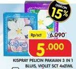 Promo Harga KISPRAY Pelicin Pakaian Sachet Violet, Bluis per 4 sachet 21 ml - Superindo