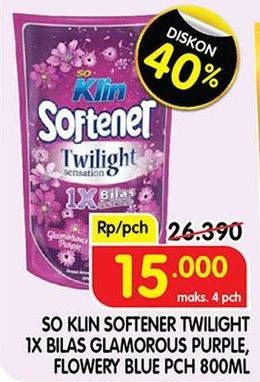 Promo Harga SO KLIN Softener Twilight Sensation Glamorous Purple, Flowery Blue 800 ml - Superindo