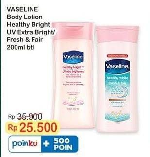 Promo Harga Vaseline Body Lotion Fresh Fair Cooling UV, UV Extra Brightening 200 ml - Indomaret
