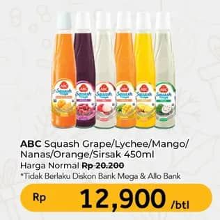 Promo Harga ABC Syrup Squash Delight Anggur, Leci, Mangga, Nanas, Jeruk Florida, Sirsak 460 ml - Carrefour