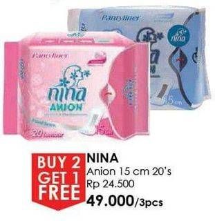 Promo Harga Bagus Nina Anion Pantyliner Natural Scent 15cm, Floral Scent 15cm per 3 pcs 20 pcs - Guardian
