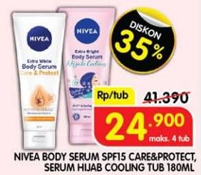 Promo Harga Nivea Body Serum Extra White Care Protect, Extra White Hijab Cooling 180 ml - Superindo