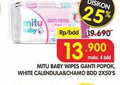 Promo Harga MITU Baby Wipes White Calendula, Chamo Bod 50 pcs - Superindo
