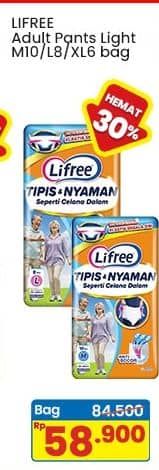 Promo Harga Lifree Popok Celana Tipis & Nyaman Bergerak M10, L8, XL6 6 pcs - Indomaret