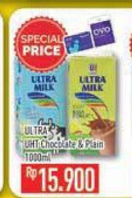 Promo Harga ULTRA MILK Susu UHT Chocolate, Plain 1000 ml - Hypermart