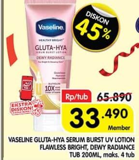 Promo Harga Vaseline Healthy Bright Gluta-Hya Lotion Flawless Bright, Dewy Radiance 200 ml - Superindo