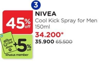 Promo Harga Nivea Men Deo Spray Cool Kick 150 ml - Watsons