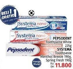 Promo Harga PEPSODENT Toothpaste White 225gr/SYSTEMA Toothpaste Menthol Breeze, Spring Fresh 190gr  - LotteMart