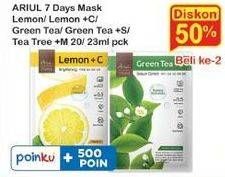 Promo Harga ARIUL Face Mask Lemon, Lemon + C, Green Tea + S, Green Tea, Tea Tree + M 20 gr - Indomaret