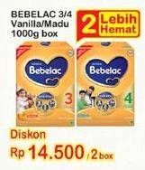 Promo Harga BEBELAC 3 / 4 Susu Pertumbuhan Madu, Vanila per 2 box 1000 gr - Indomaret