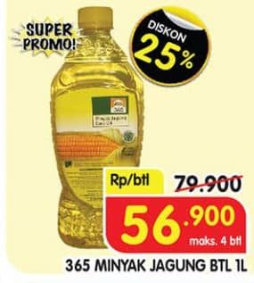 Promo Harga 365 Minyak Jagung 1000 ml - Superindo