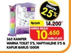 Promo Harga 365 Kamper Warna Toilet 5Pcs/Kapur Barus 150gr/Kamper 5Pcs  - Superindo