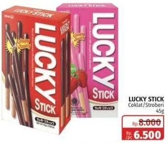 Promo Harga MEIJI Biskuit Lucky Stick Chocolate, Strawberry 45 gr - Lotte Grosir