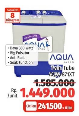 Promo Harga Aqua AQW-871XT | Mesin Cuci Twin Tube 8kg  - Lotte Grosir