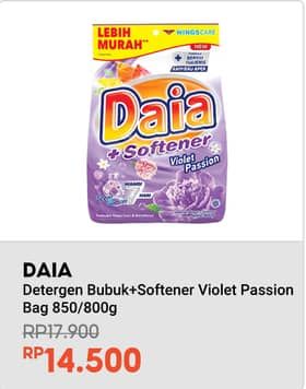 Promo Harga Daia Deterjen Bubuk + Softener Violet 850 gr - Indomaret