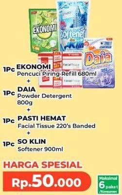 Ekonomi Pencuci Piring + Daia Detergent + Pasti Hemat Facial Tissue + So Klin Softener
