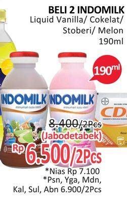 Promo Harga INDOMILK Susu Cair Botol Vanila, Cokelat, Stroberi, Melon 190 ml - Alfamidi