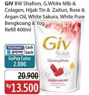 Promo Harga GIV Body Wash Saffron Niacinamide, Mulberry Collagen, Hijab Tin Zaitun, Rose Water Argan Oil, Pearl Sakura, Bengkoang Yoghurt 400 ml - Alfamidi