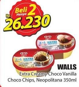 Promo Harga WALLS Ice Cream Neopolitana, Chocolate Vanilla With Chocolate Chip per 2 pcs 350 ml - Hari Hari