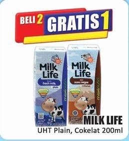 Promo Harga Milk Life UHT Plain, Cokelat 200 ml - Hari Hari