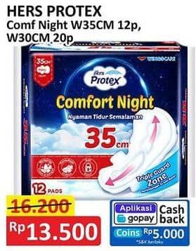 Promo Harga Hers Protex Comfort Night Wing 30cm, Wing 35cm 12 pcs - Alfamart