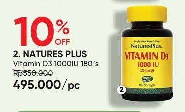 Promo Harga NATURES PLUS Vitamin D3 1000IU 180 pcs - Guardian