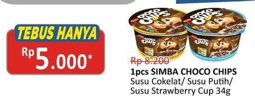 Promo Harga Simba Cereal Choco Chips Susu Coklat, Susu Strawberry, Susu Putih 34 gr - Alfamidi