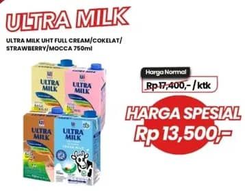 Promo Harga Ultra Milk Susu UHT Coklat, Full Cream, Moka, Stroberi 750 ml - Carrefour