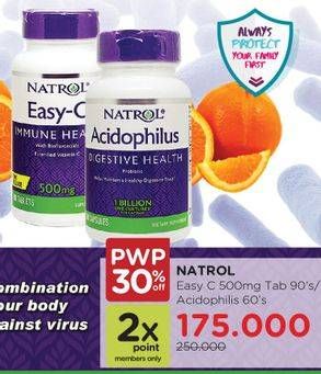 Promo Harga NATROL Easy C 500mg 90s/Acidophilus Probiotic 60s  - Watsons