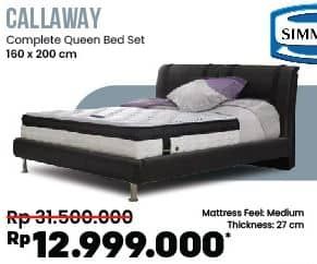 Simmons Callaway Complete Queen Bed Set  Diskon 58%, Harga Promo Rp12.999.000, Harga Normal Rp31.500.000, Mattress Feel Medium 
Thickness 27 cm