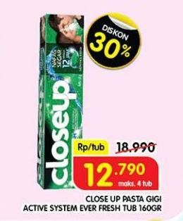 Promo Harga Close Up Pasta Gigi Everfresh Menthol Fresh 160 gr - Superindo
