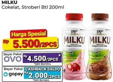 Promo Harga Milku Susu UHT Stroberi, Cokelat Premium 200 ml - Alfamart