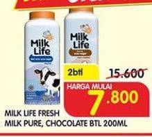 Promo Harga MILK LIFE Fresh Milk Murni, Cokelat per 2 botol 200 ml - Superindo