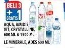 Promo Harga AQUA/AMIDIS/VIT/CRYSTALINE Air Mineral 600ml/1500ml/LE MINERAL/ADES 600ml  - Hypermart