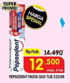 Promo Harga Pepsodent Pasta Gigi Pencegah Gigi Berlubang White 225 gr - Superindo