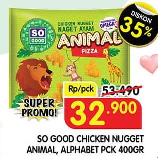 Promo Harga So Good Chicken Nugget Animal, Alphabet 400 gr - Superindo