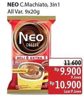 Promo Harga Neo Coffee 3 in 1 Instant Coffee All Variants per 9 pcs 20 gr - Alfamidi