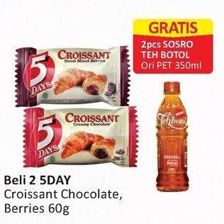 Promo Harga 5 DAYS Croissant Creamy Chocolate, Sweet Mixed Berries 60 gr - Alfamart