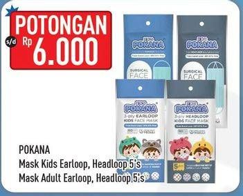 Promo Harga POKANA Face Mask Kids Earloop, Kids Headloop, Earloop, Headloop 5 pcs - Hypermart