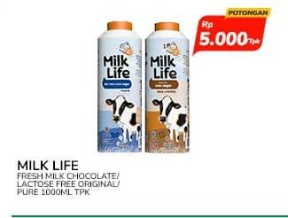 Promo Harga Milk Life Fresh Milk Cokelat, Bebas Laktosa, Murni 1000 ml - Indomaret
