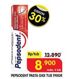 Promo Harga PEPSODENT Pasta Gigi Pencegah Gigi Berlubang White 190 gr - Superindo